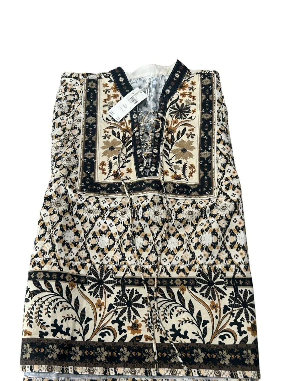 Anthropologie Pleated Puff-Sleeve Blouse Black Motif Size XSP